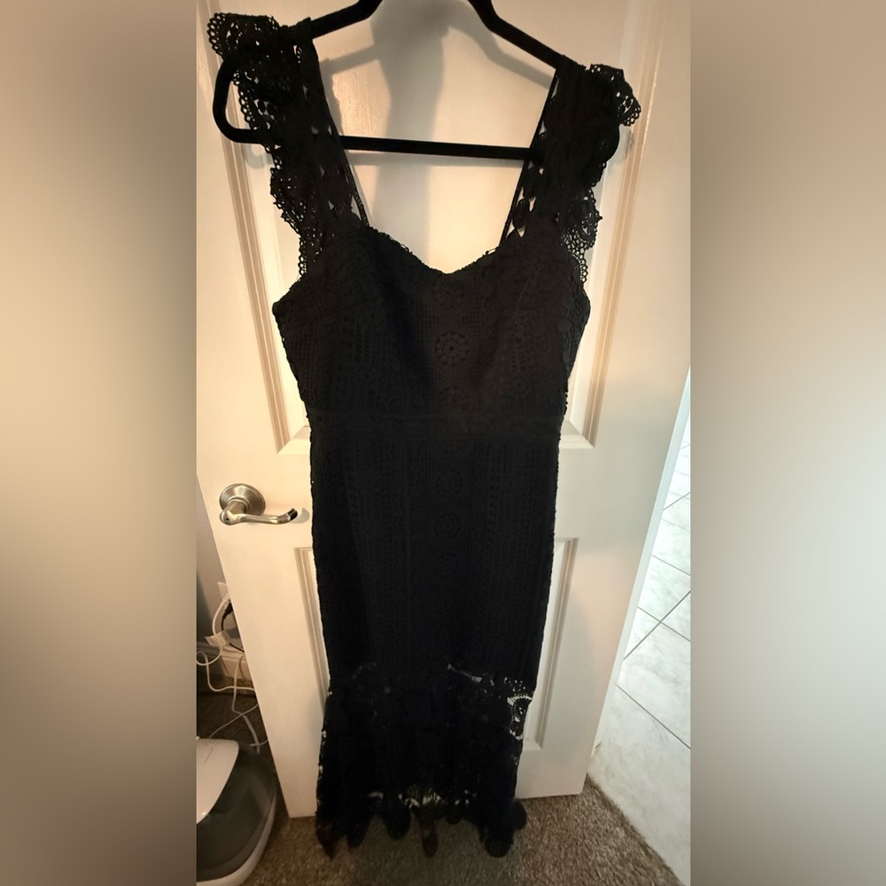 Elegant Black Lace & Sheer Dress